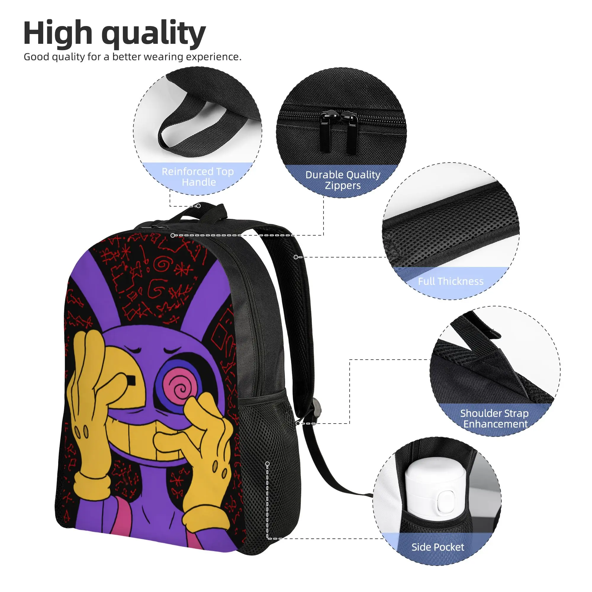 Jax Cartoon Digitals Circus Jax Cartoon Rabbit Circuscore Glitchcore Backpack for Men High School Daypack  Laptop Shoulder Bag