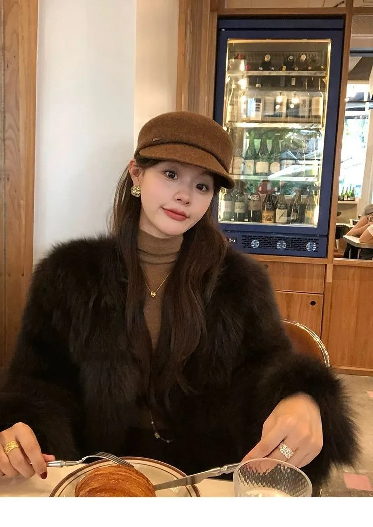 เสื้อโค้ทขนเฟอร์เทียมสีเทาสำหรับผู้หญิง แบบถัก งานพิธี คอตั้ง ผ้าคลุมไหล่ ลายรุ้ง แขนเสื้อแบบแร็กแลน ถักแบบพื้นฐาน สีดำ ปรับได้