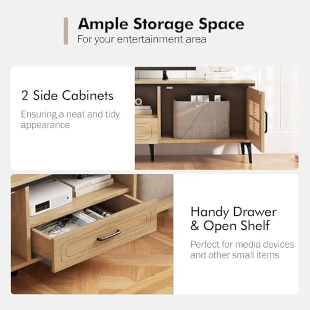 مركز ترفيه تلفزيوني مقاس 65 بوصة مزود بخزانات ودرج وإدارة الكابلات ورف مفتوح #2