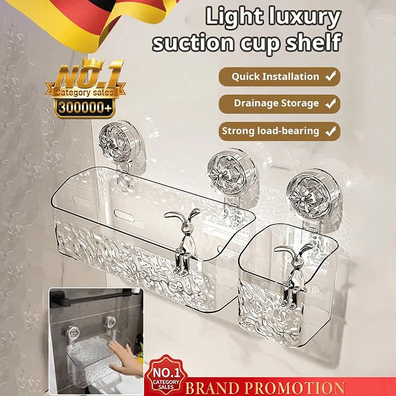 Shower Suction Cup Shelf Light Glacier Pattern Punch Free Installation Bathroom Organizer Wall Mounted Storage Draining Shelf