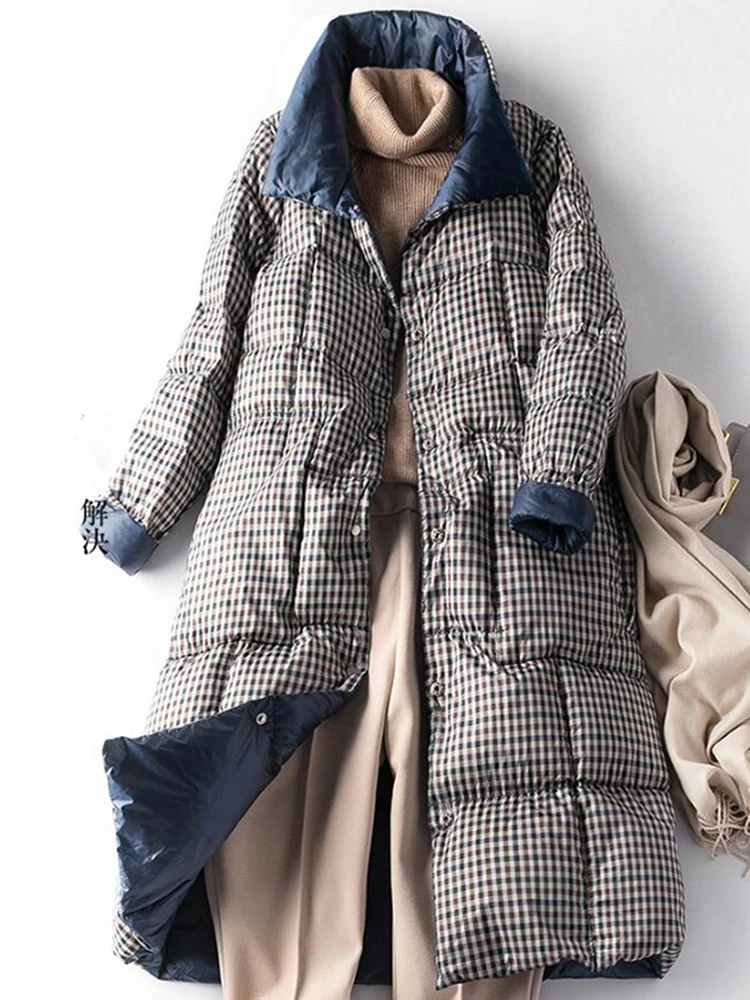 SEDUTMO Winter Lange Unten Jacken Frauen Ultra Licht Plaid Mantel Herbst Doppelseitige Oversize Stepp Puffer Jacke ED1184