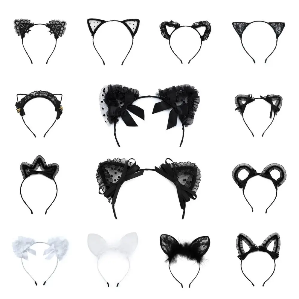 Thin Cat EarsHairband Funny Head Bezel Bow Lace Headband Hair Accessories Hair Hoop Hair Band Makeup