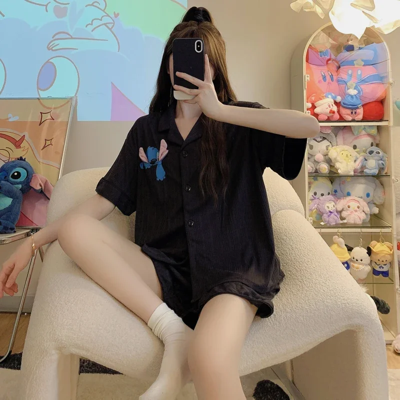 

Cartoon Disney's new summer cotton short-sleeved short casual animation two-piece set women's pajamas Stitch loungewear set