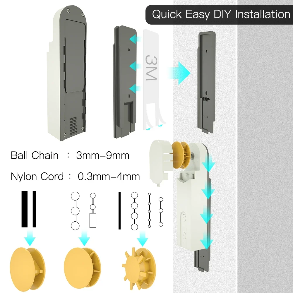 MOES Automatic DIY Smart Motorized Chain Roller Blinds Drive Motor Powered By Charger Build-in Bluetooth APP Control