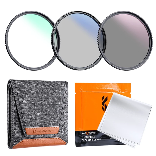 Kit de Filtros K&F CONCEPT com Filtro de Densidade Neutra ND4 MC UV CPL para Lentes de Câmera, Inclui 1 Pano de Limpeza e Bolsa para Filtros 58mm 62mm 67mm