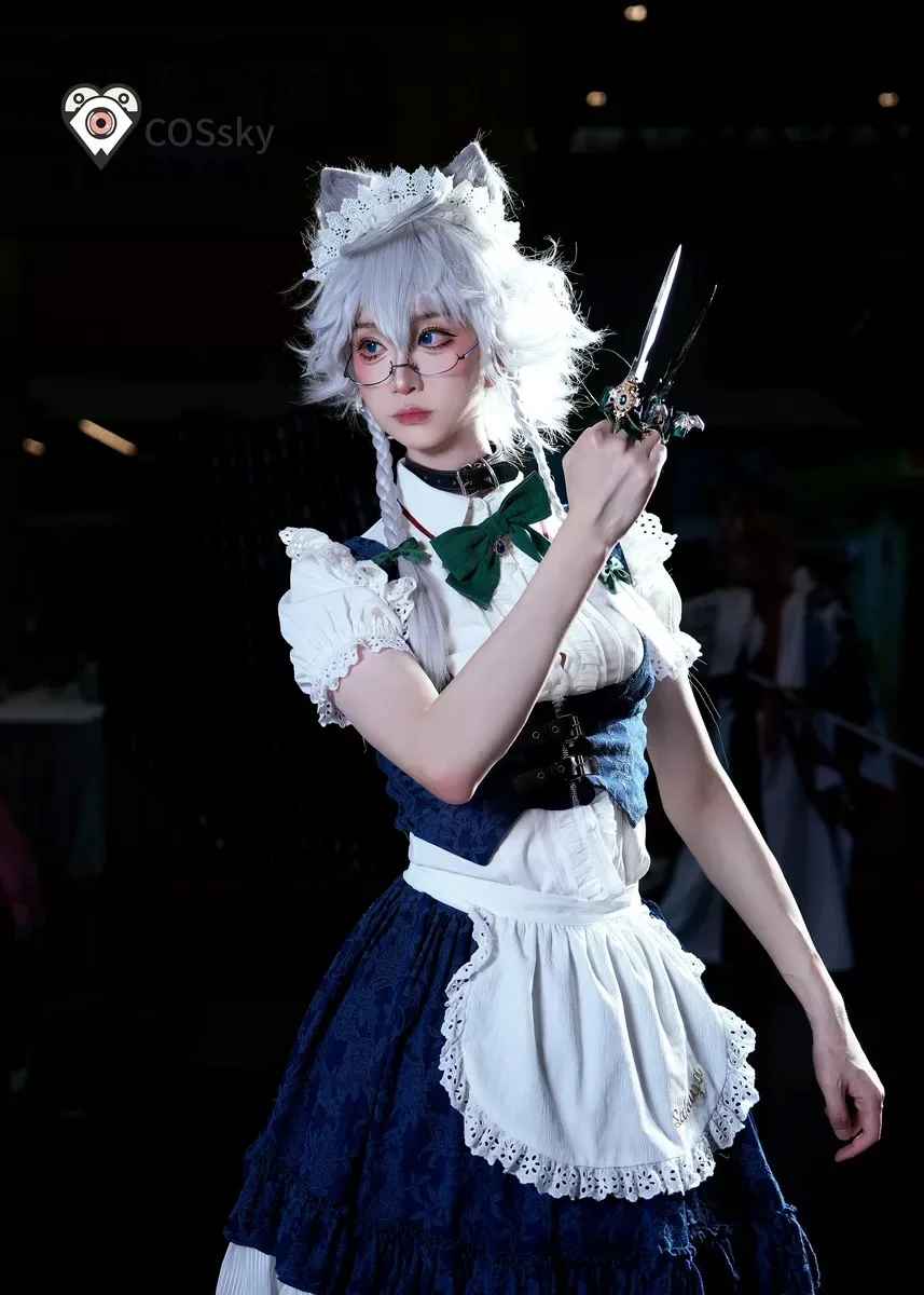 Disfraz de Cosplay de Izayoi Sakuya del Proyecto Touhou, Disfraz de Halloween y Navidad para Niña, Accesorios de Lolita Dulce, Calcetines, Accesorios, Vestido de Sirvienta de Alta Calidad