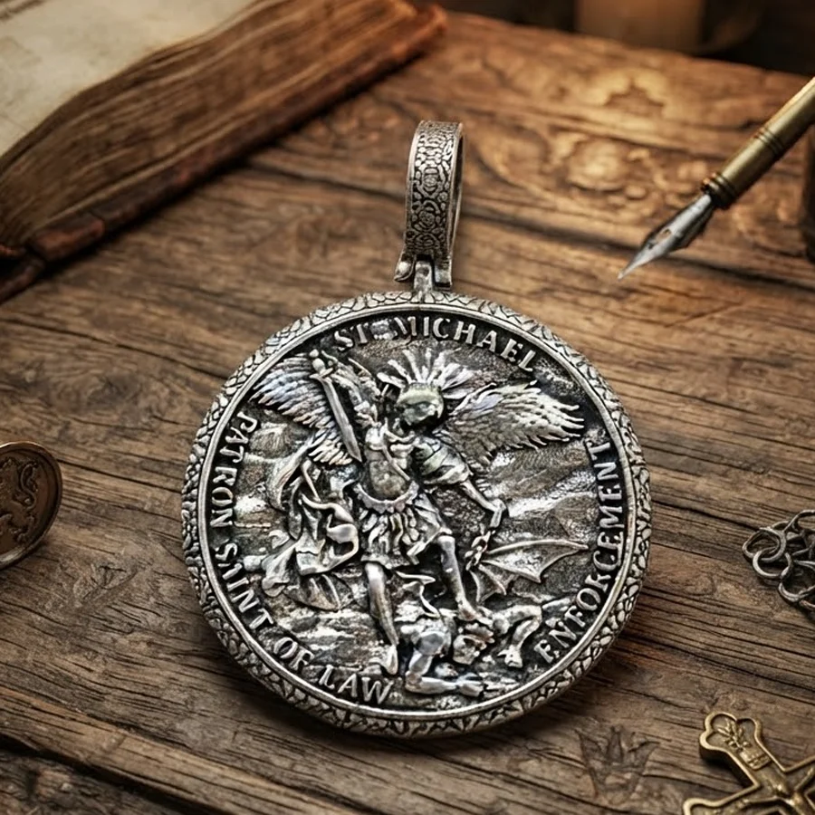 Buy 3 Get 1 Free Stainless steel Archangel Michael Patron Saint of Law Enforcement amulet pendant is a sacred link to vocational
