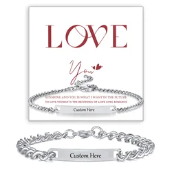 Vnox Free Engraving Namepate Bracelets For Women Men Stainless Steel Silver Color Adjustable Chain Bracelet Fashion Jewelry