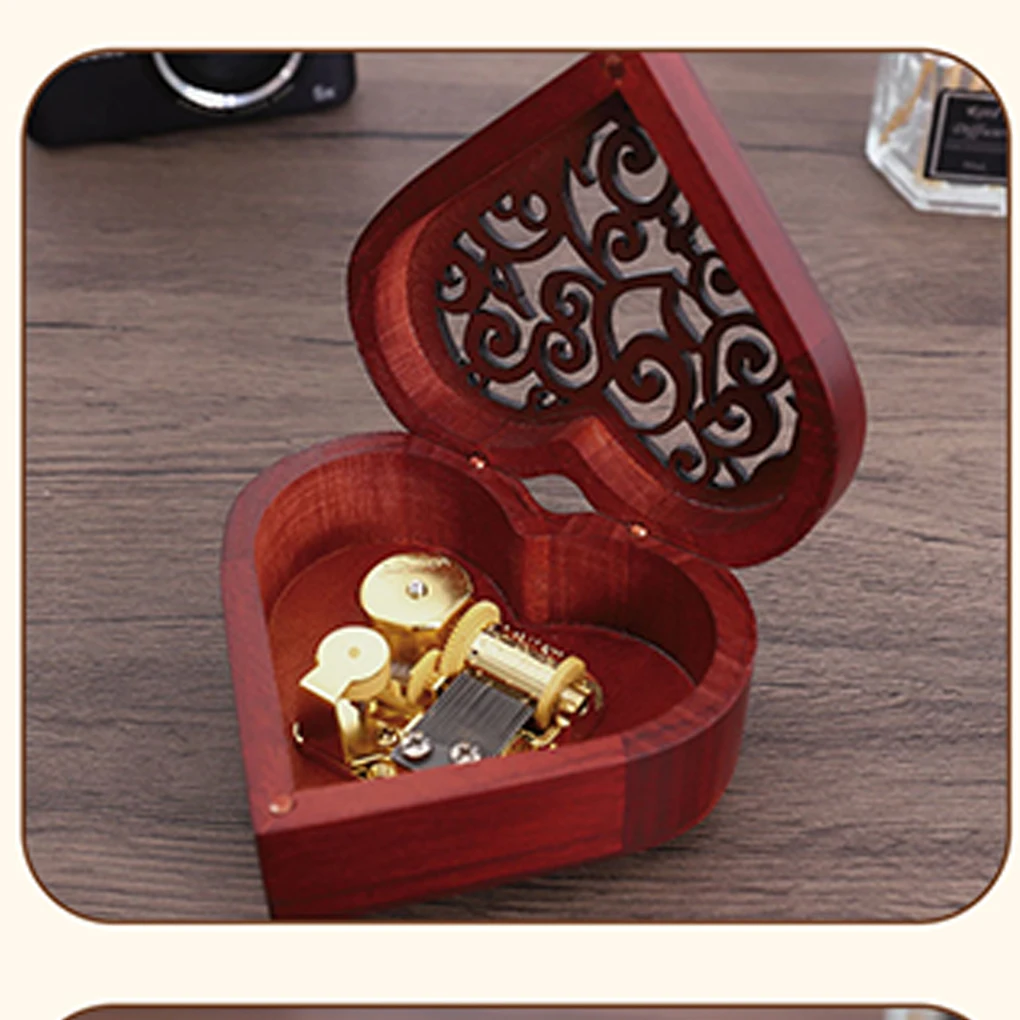 Music Box, Heart-shaped Spring, Cute Wooden Carving, Vintage Music Gift For Lover, Girlfriend, Lady, Valentine’s Day Anniversary