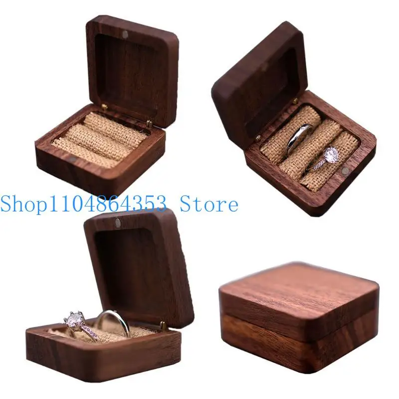 

652F Walnut Jewelry Box Engagement Wedding Ceremony Ring Storage Proposal Portable Ring Holder Wedding Ring Box