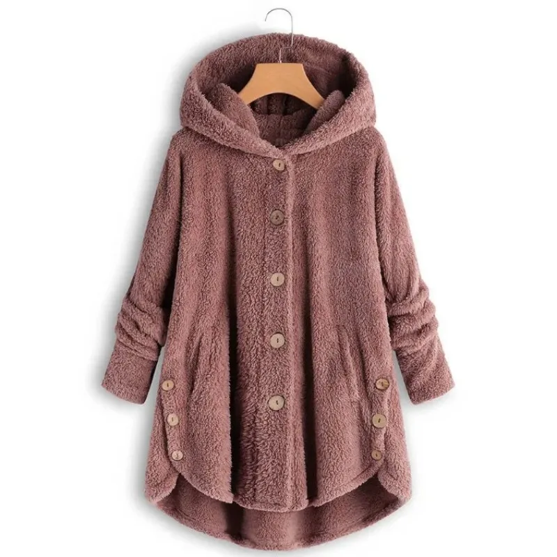 Solide Mantel für Frauen Warme Schöne Bär Plüsch Mantel Wolle Jacke Weibliche Mit Kapuze Jacke Herbst Winter frauen Mantel
