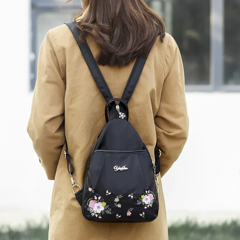 Ethnic-style mini backpack for women, versatile nylon multi-functional large-capacity single-shoulder chest bag