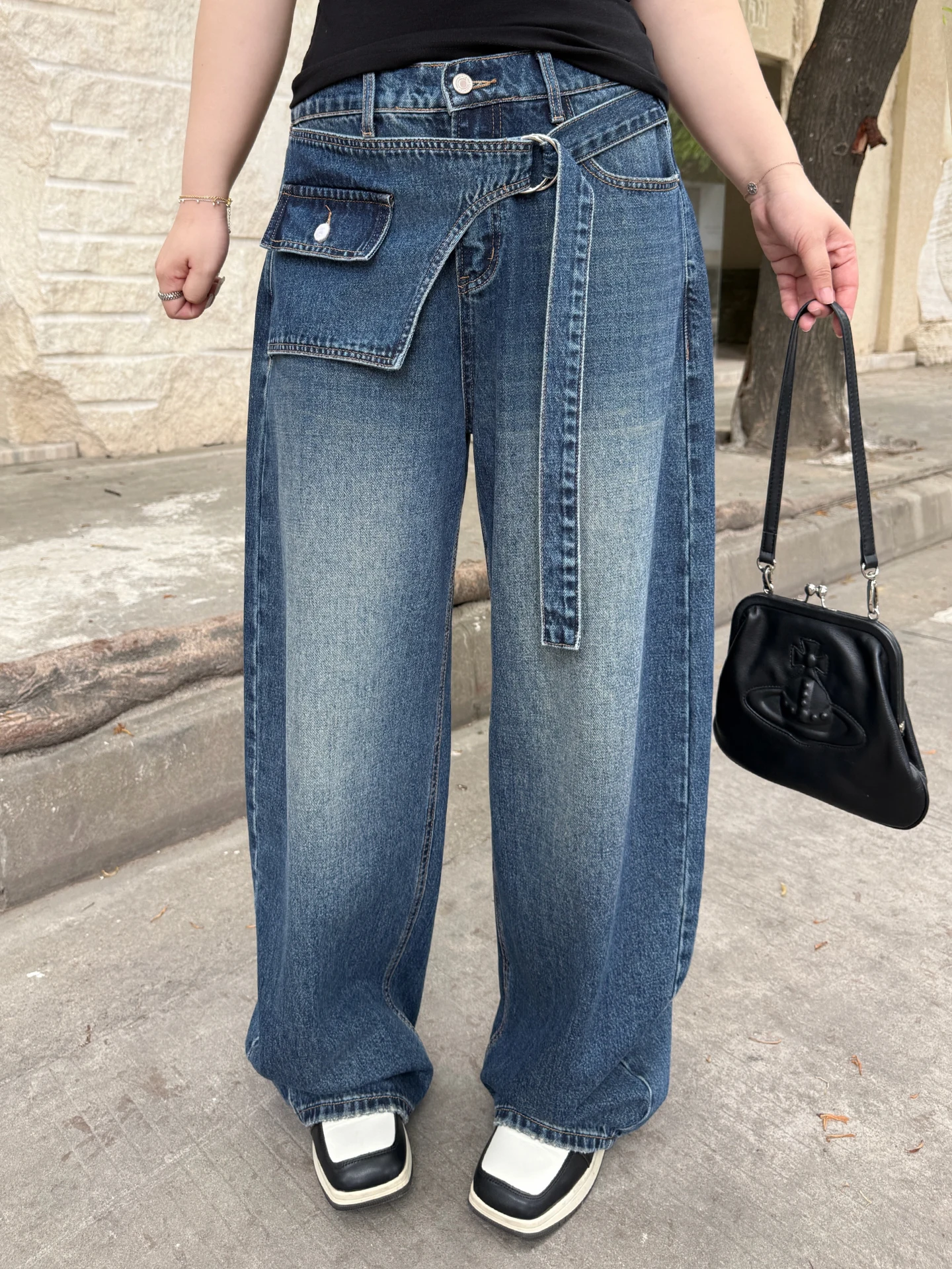 

Cool Large Size Women's Jeans Elastic Waist Straight Leg Wide Leg Pants Casual Style Spring Summer Cotton Blend Ladies Trousers