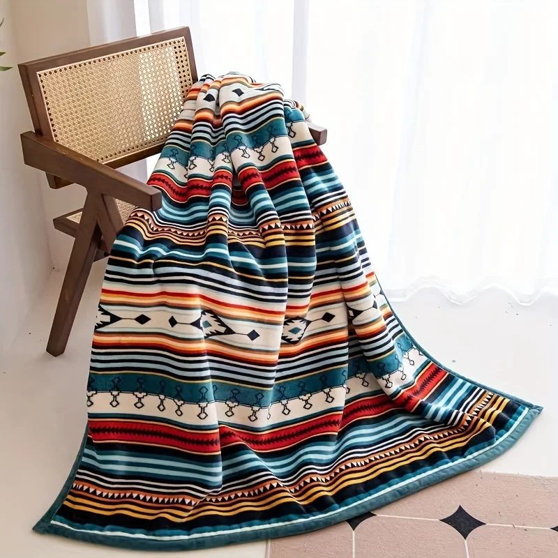 1pc Bohemian style composite functional blanket, suitable for multiple scenarios as a sofa blanket in the living room