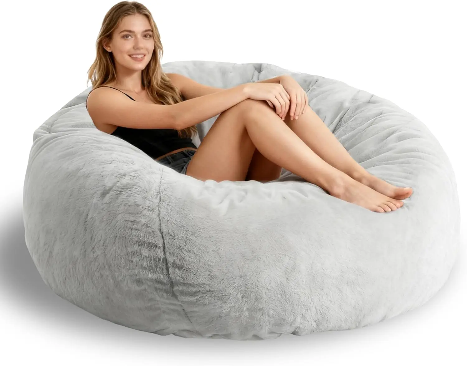 

Soft Faux Fur Bean Bag Cover, Large Plush Chair for Living Room Bedroom, Light Gray