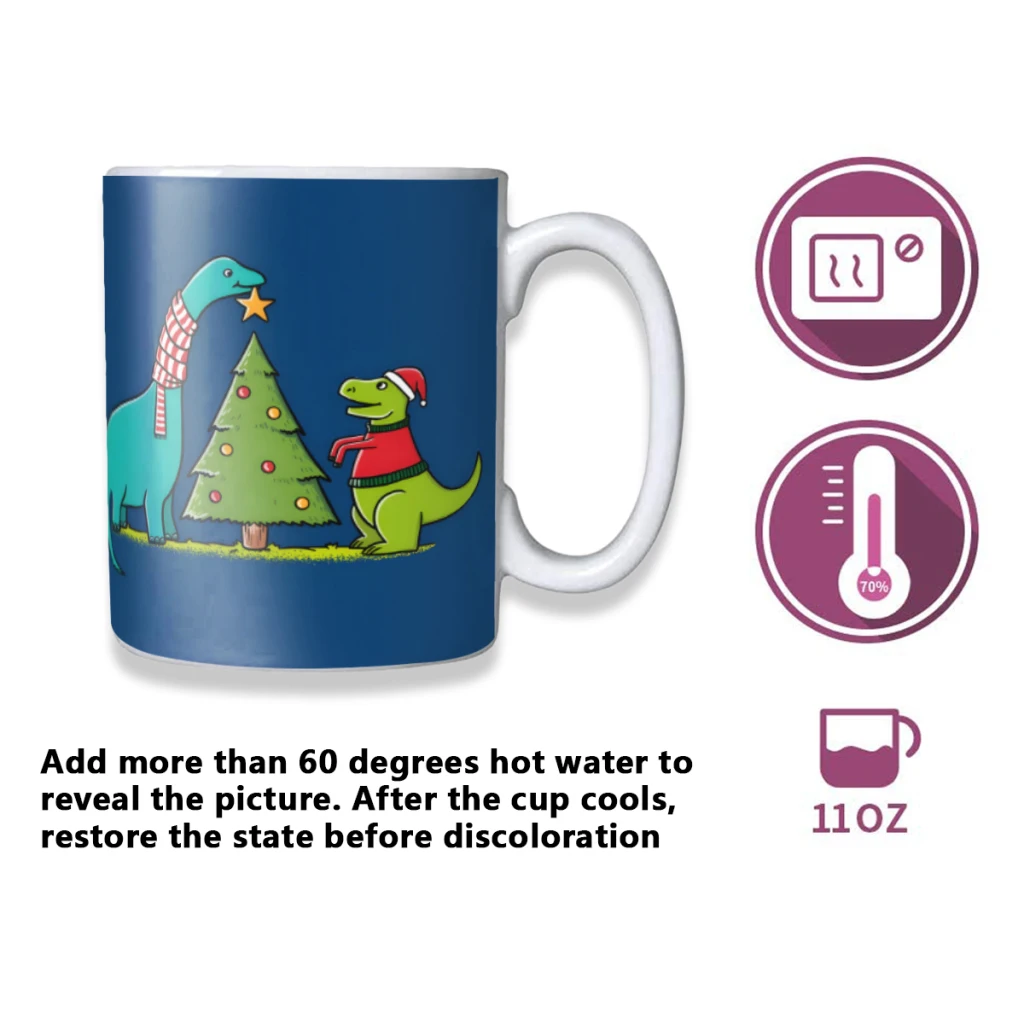 Dinosaurs Christmas Creativity Change Color Chang mug Ceramic mug Hot Coffee Cup Breakfast Cup Mug Friend Gift