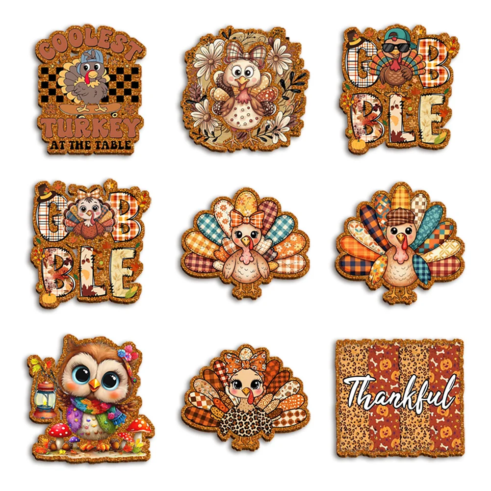 Blessed Thanksgiving Day Turkey Day Color Glitter Acrylic Flatback for Badge Hair Bow Keychain Reel Clip Decoration