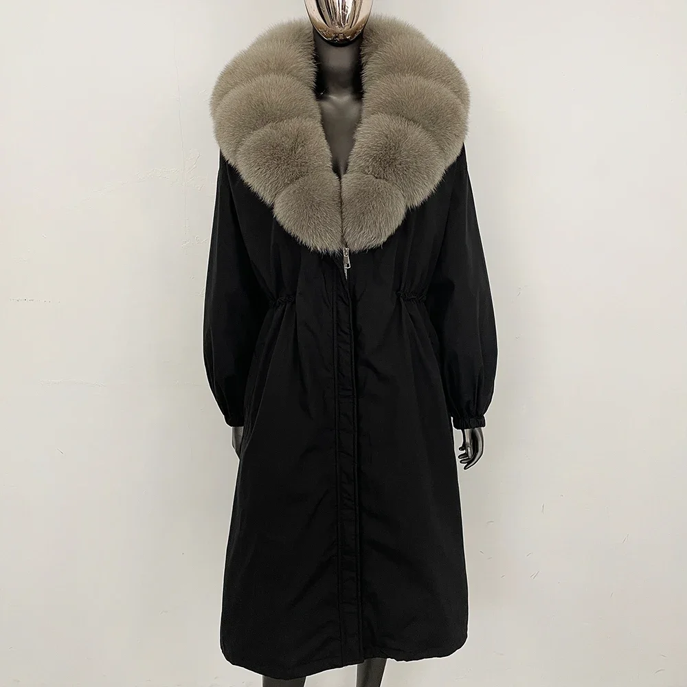 Femmes réel manteau de fourrure naturel fourrure de renard réel manteau longue femmes hiver doudoune léger bouffant femmes nouveau dans manteaux et vestes