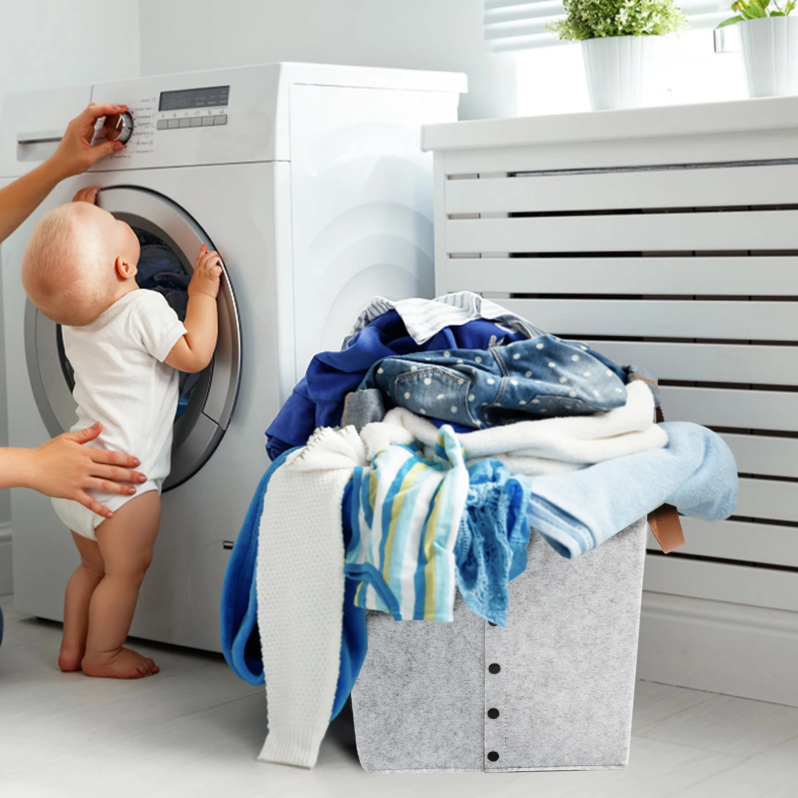 

Felt Large Laundry Basket Shallow Gray Collapsible Storage Container Sundries Bag Housewarming Gifts Bedroom Practical