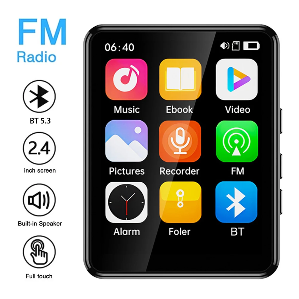 2.4'' Touch Screen MP3 MP4 Player Bluetooth 5.3 HiFi Music Player Built-in Speaker With E-book /FM/Radio/Video