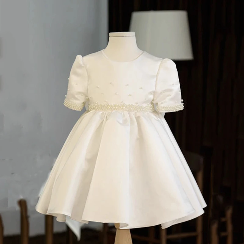 Kids White Christening Dresses for Flower Girls Wedding Birthday Party Luxury Short Evening Gowns Children Pageant Costume Dress