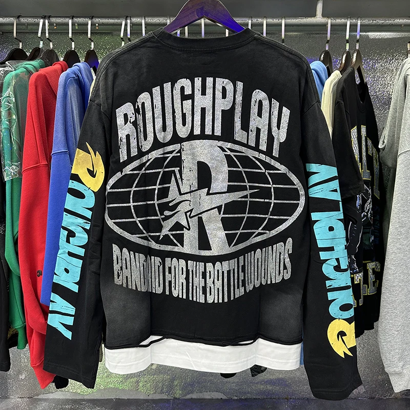 Футболка Roughplay с длинными рукавами, классическая футболка Y2K с вертолетом и черепом, черная хлопковая футболка с принтом, топы для мужчин и женщин, модная новинка