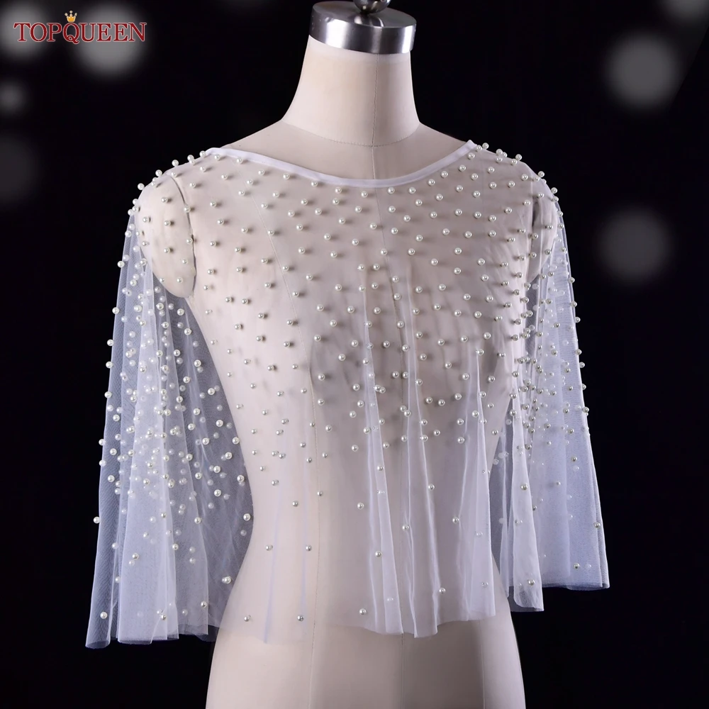TOPQUEEN Exquisite Open-Front Cardigan Single-Layer Simple Style Pearl Short Top Fashionable Bridal Wedding Party Shawl VG80