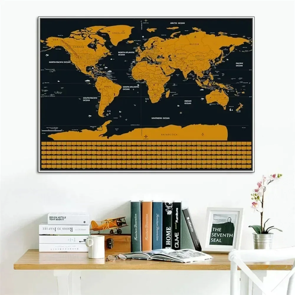 

Top Scratch Off Maps Wall Art Poster with Flag, Scratch Layer Coating Maps, Travel Maps with Detailed Place Names and Boundaries