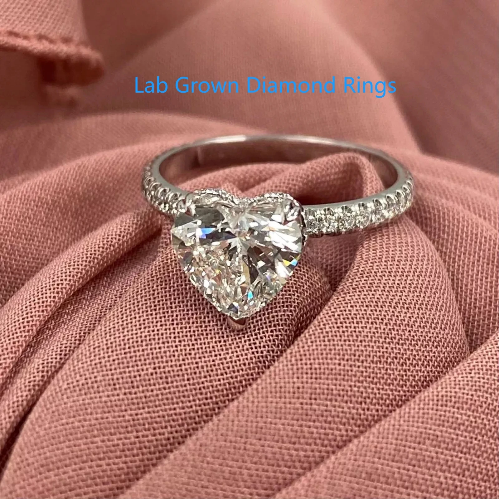 

IGI Heart Brilliant Cut 1.5CT Main Stone CVD HPHT DEF VSVVS Lab Grown Diamond Total 2.1CTW Diamond Wedding Ring Platinum 950