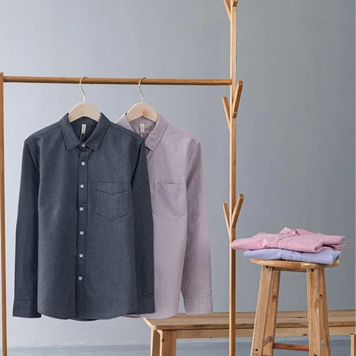 Imagen 2 del producto Camisa de tela Oxford de Color sólido para hombre 100% algodón, camisa informal de negocios de manga larga transpirable, M-3XL versátil para uso diario