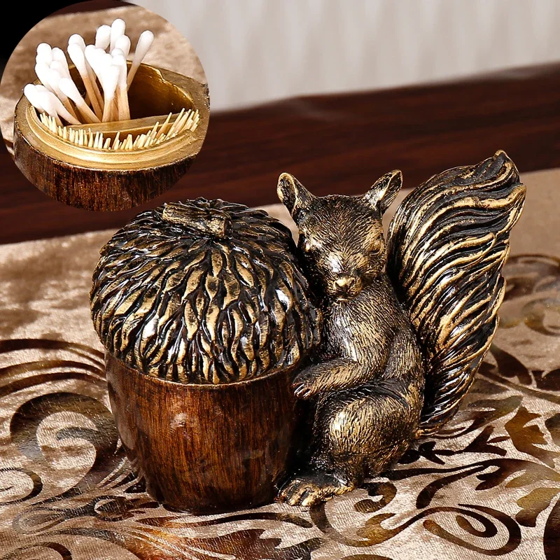 Squirrel Toothpick Holder Cotton Swab Storage Box American Living Room Creative Personality High-End Restaurant Hotel Toilet