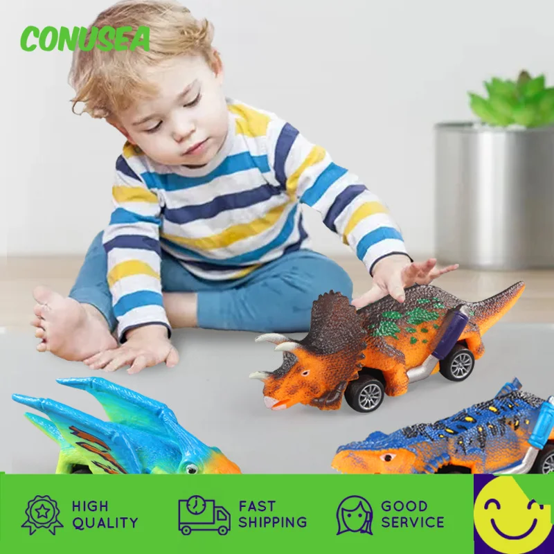 Kids Car Model Dinosaur Pull Back Tyrannosaurus Rex Triceratops Action Simulation Animal Model Decor Inertial Car Toys Children