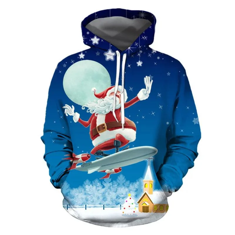 Santa Claus Cat Pattern Hoodie For Men Cartoon Rabbit 3D Print Long Sleeves Casual Pullover Street Tops Hoodies Loose Sweatshirt