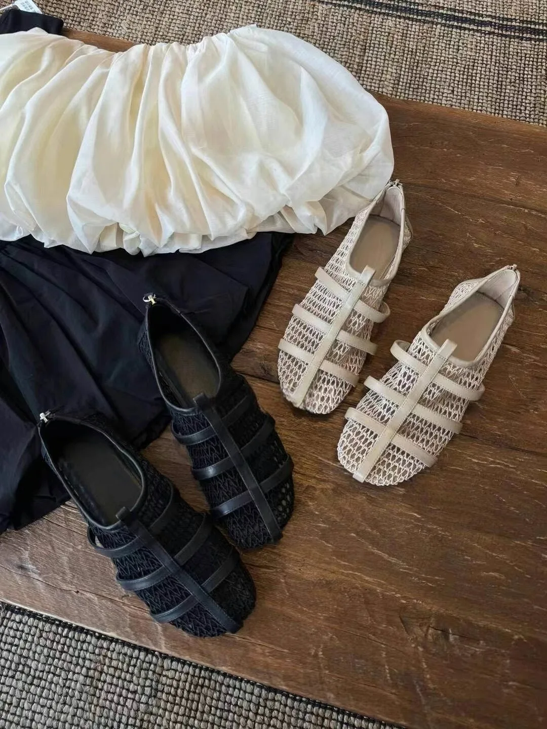 

Round Toe Mesh Breathable Zipper Sandals Slip-On Roman Flats Comfortable Simple Women's Shoes Sandalias Mujer Verano