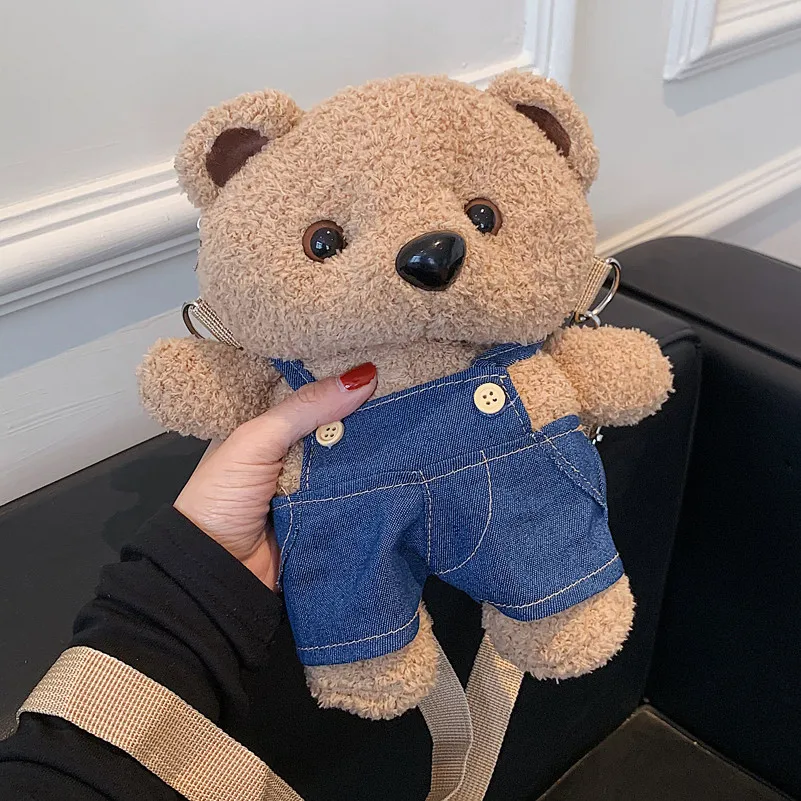 1pc 25cm/9.84in bonito saco de urso de pelúcia menina 2025 outono nova moda ins super popular internet celebridade dos desenhos animados tridimensional