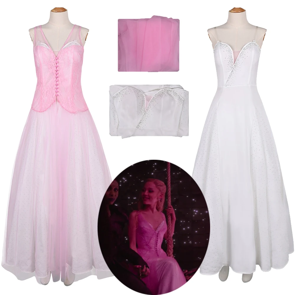 تمويه شريرة ​ 2 Glinda فستان رقص وردي معطف شبكي تنورة بيضاء مجموعة ملابس أزياء الهالوين كرنفال حفلة النساء