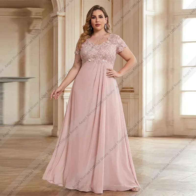 Angel Novias Customized Plus Size Pink Mother of the Bride Dresses 2027 V Neck Wedding Party Dress robe de soirée mariage