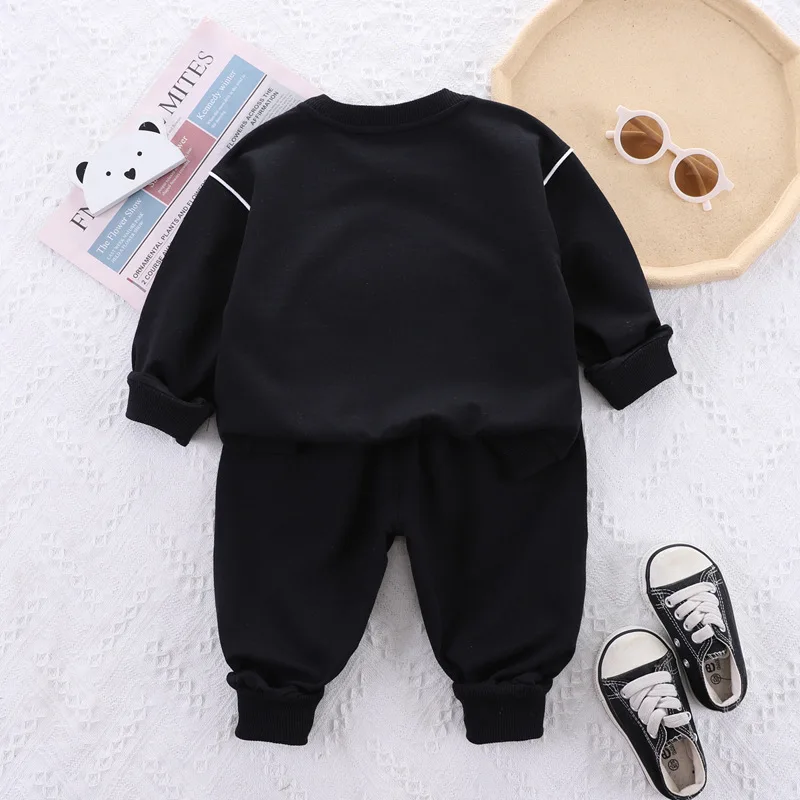 Spring Autumn Baby Boy Clothes 1 To 2 Years Letter Printed Black Long Sleeve T-shirts and Pants Toddler Boys Outfits Kids Set