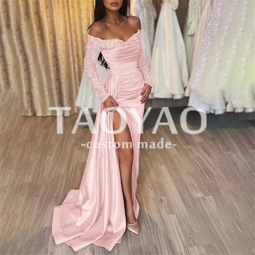 Sparkle Mermaid Evening Dresses Off Shoulder Wedding Dress Party Dresses with Ruched Sequin Slit Prom Dress Vestidos De Fiesta