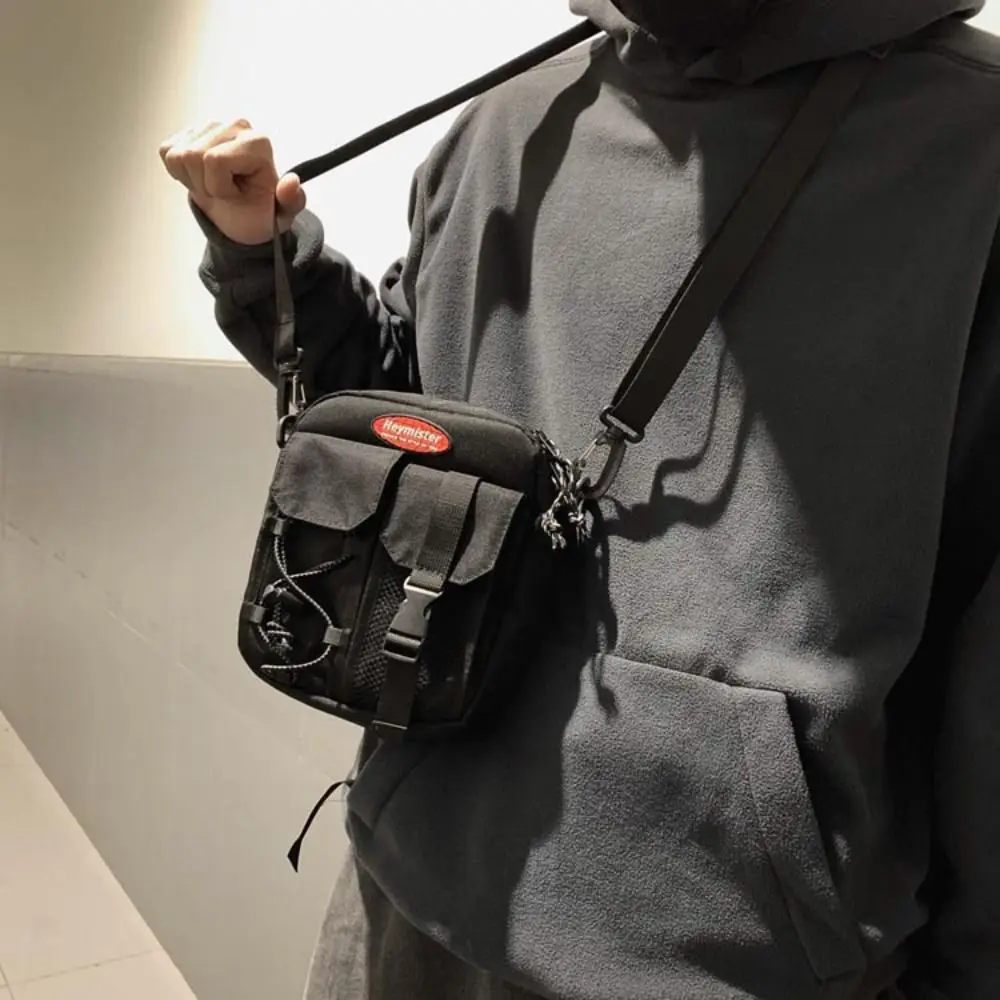 Hiphop Men's Mini Crossbody Bag Square Korean Style Oxford Small Messenger Bag Harajuku Lightweight Canvas Shoulder Bag