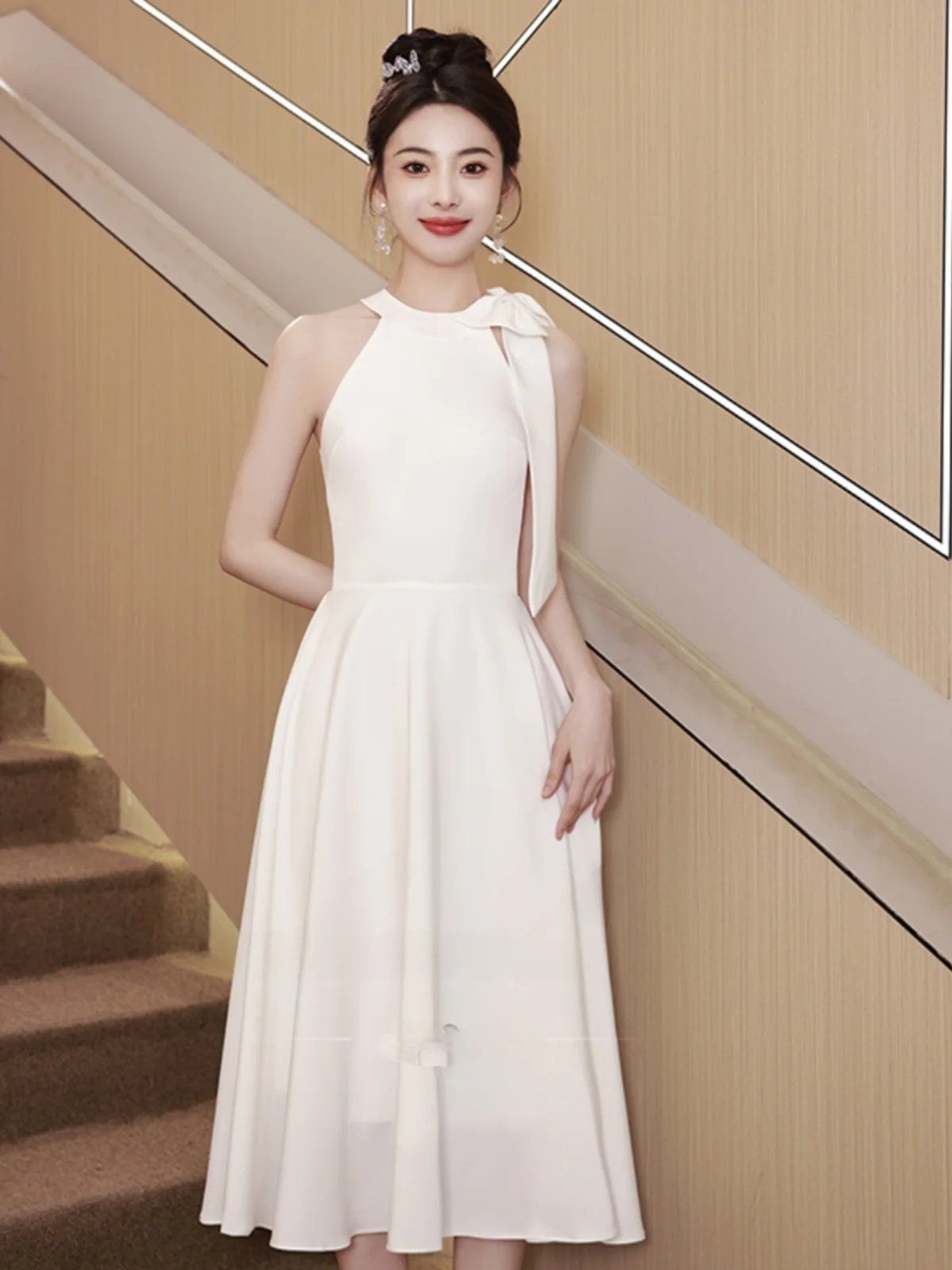 

Ele White Off-oulder Evening Gown for Girls Wedding Dr Faionable Mid-Waist A-Line Skirt Polyester Fiber