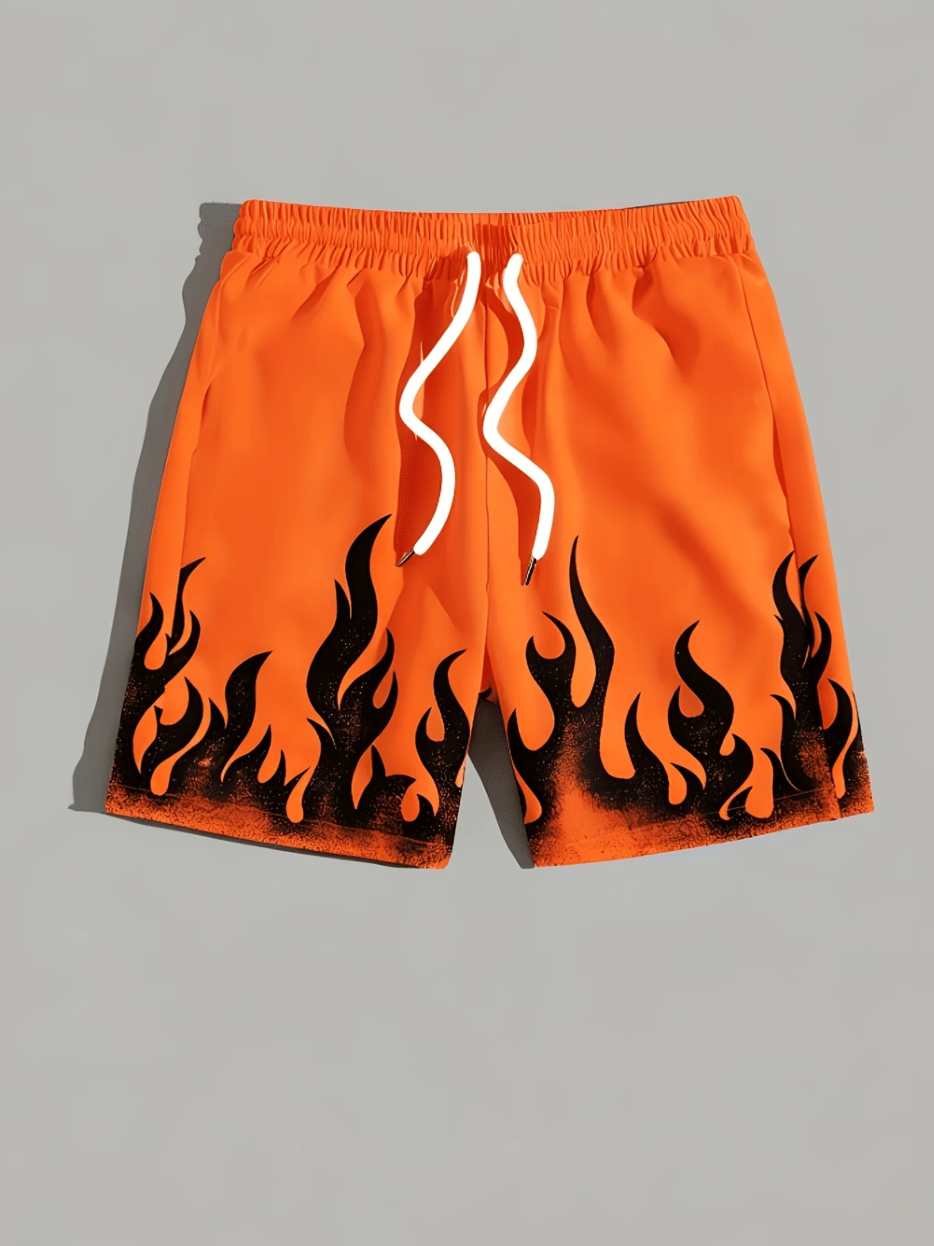 Men's Shorts, Fashionable Printed Beach Shorts, 3D Flame Pattern Printed Casual Drawstring Belt, Lightweight for Summer