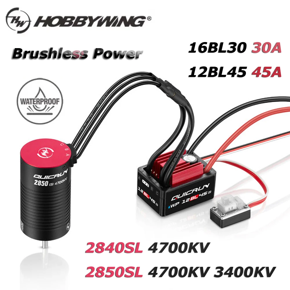 HOBBYWING QuicRun WP G2 12BL45 45A 16BL30 30A ESC with 2840SL 2850SL Brushless Sensored Motor Combo Set for 1/12 1/14 RC Car