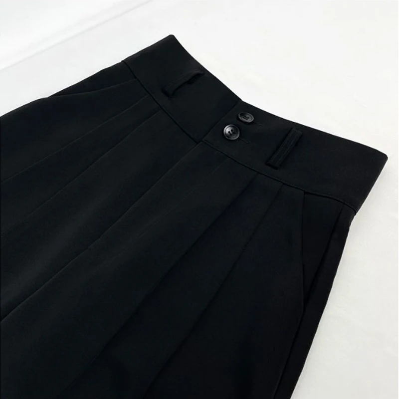 Elegante Weite Hosen für Damen im Koreanischen Stil mit Hoher Taille, Schwarze Baggy-Hosen, Büro-Damenmode, Lockere Anzughosen, Streetwear – Detail 15