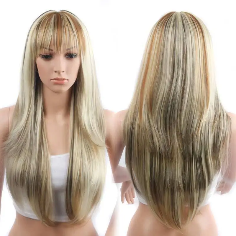 Women's high temperature silk hair fringe long straight Synthetic wig