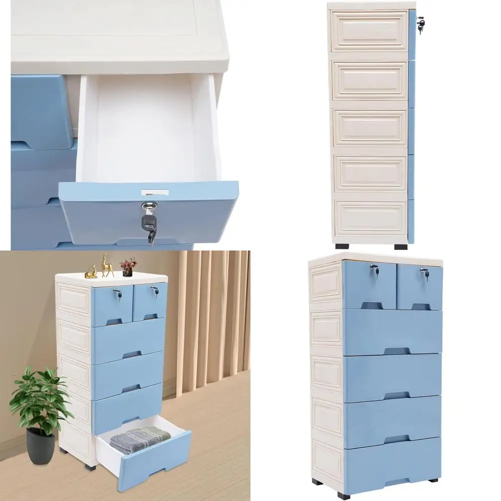 

6-Drawer Portable File Cabinet with Key Lock, Multi-Purpose Storage for Home and Office, Easy Assembly, Blue
