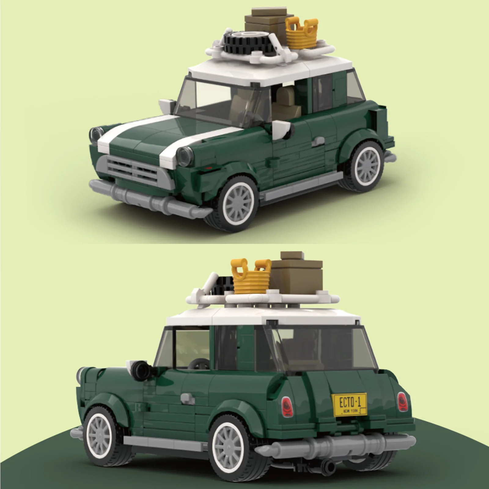 Moc retro 1970s estação de painéis de madeira vagão kit de construção clássico vintage sedan modelo com vitrine para presentes de verão coletor