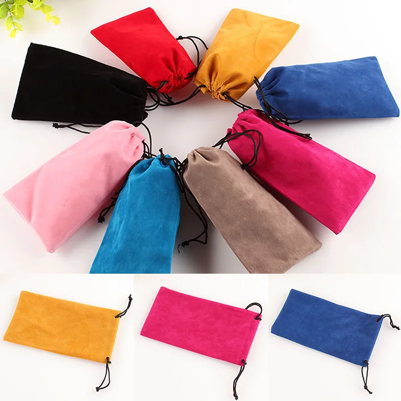 Solid Color Soft Velvet Sunglasses Bag Colorful Portable Drawstring Eyeglasses Pouch Myopia Glass Case Eyewear Storage Accessory