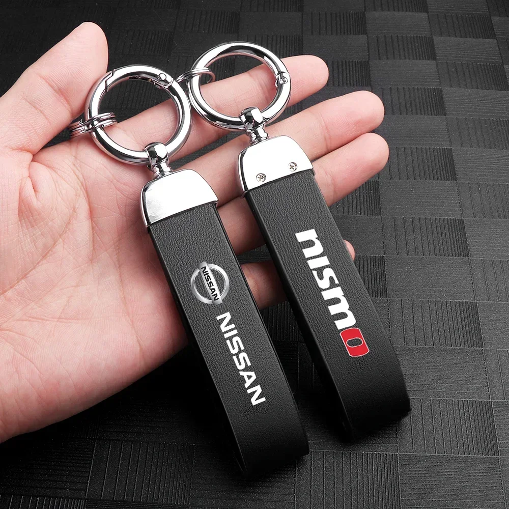 1pc Leather Car Styling Key Chain Keychain Metal Ring Decoration Gift For Nissan Nismo Tiida Teana GTR 350Z 370Z 240SX Juke Note