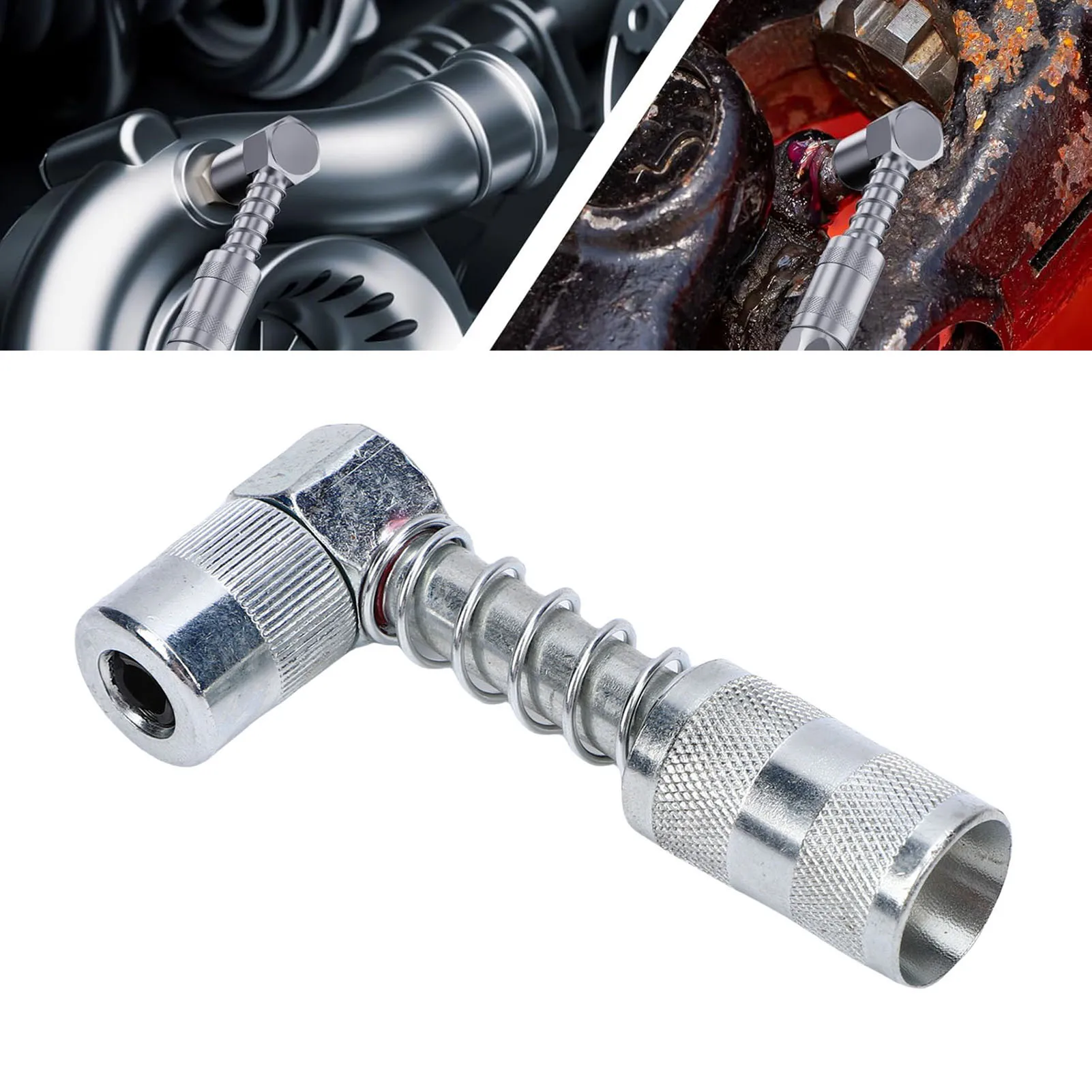 90 Degree Grease Gun Coupler Adapter Right Angle Fitting High Pressure Nozzle Tip Manual Small Portable Extendable Lubrication